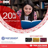 Get 20% off at Sarasavi Bookshop (Pvt) Ltd with your Pan Asia Bank Credit Card