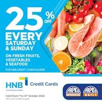 Enjoy 25% savings on selected fresh fruits, vegetables, seafood and meat for HNB Credit Cardholder at Arpico