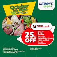 Get 25% off on Fresh vegetables, fruits, meat and dairy products for NDB bank credit cards at LAUGFS