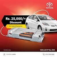 Get a Rs.25,000 Discount on Hybrid Batteries when you service or repair your vehicle at Toyota Lanka