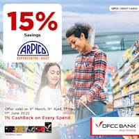 Enjoy 15% savings on the total bill at Arpico for bills over Rs. 3,000/-with DFCC Credit Cards!