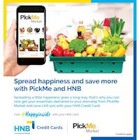 Save LKR 500 on orders placed through PickMe Market for orders above LKR 4,000 using your HNB Credit Card