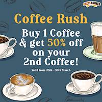 Buy 1 Coffee & get 50% off on your 2nd Coffee at Crepe Runner
