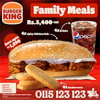 Get 4x Spicy Chicken Subs + 4x Hash Browns+ 4x Drinks for Rs, 3,400/- at Burger King