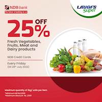 Get 25% off on Fruits, Vegetables, Meat & Dairy products for NDB Bank credit card at LAUGFS