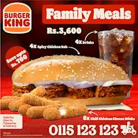 4x Spicy Chicken Subs + 8x Chilli Chicken Cheese Sticks + 4x Drinks for just Rs, 3,600/- at Burger King