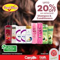 Get up to 20% off on selected Shampoo & Conditioners at Cargills Food City