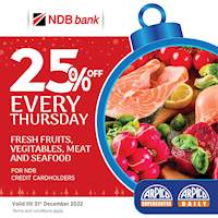 25% Off on Fresh Fruits, Vegetables meat and Seafood for NDB Credit Cards at Arpico