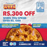 Save up to Rs. 300 when you spend over Rs. 1500 at Domino's Pizza