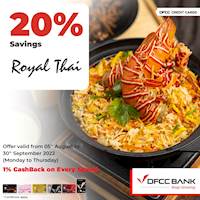 Enjoy 20% savings on food at Royal Thai - Cinnamon Lakeside with DFCC Credit Cards!