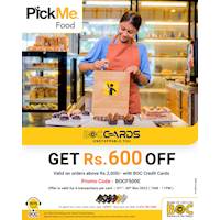 Spend Rs.2,000/- and Save Rs.600/- at PickMe Food for BOC Credit Card