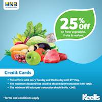 25% off on fresh vegetables, fruits & seafood for HNB Credit Cards at Keells