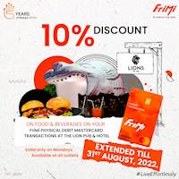 Enjoy a 10% Discount at LIONS on food & beverages when you pay with your FriMi physical Mastercard Debit Card