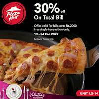 Get 30% OFF on your total bill worth Rs. 2,000 or more Pizza Hut Sri Lanka with Valentine's Meal Deal Exclusively for One Galle Face Rewards Members