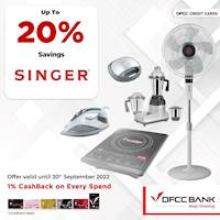 Enjoy up to 20% savings on selected products at Singer with DFCC Credit Cards
