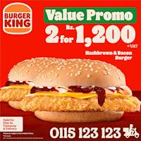 Get 2 Hashbrown and Bacon Burgers for just Rs.1,200 at Burger King