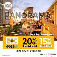 Enjoy 20% off with your BOC Credit Card & 15% off with your BOC Debit Card at our Panorama roof top restaurant Colombo City Hotel