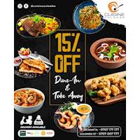 Flat 15% off for all bills valued above Rs. 3000/- at Cuisine Colombo