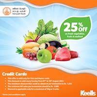 25% OFF on Fresh Vegetables, Fruits & Seafood at Keells for Sampath Mastercard & Visa Credit Cardholders