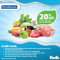 20% off on fresh vegetables, fruits and seafood at Keells with ComBank Credit Cards