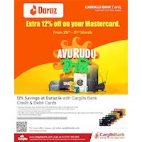 Get an additional 12% Savings sitewide at daraz.lk with your Cargills Bank Cards