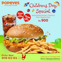 Get a value Chicken Burger with Regular Pepsi for just Rs.900 at Popeyes