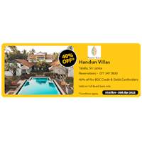  Get 40% Off at Handun Villas with Bank of Ceylon Cards