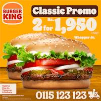 Get 2 Whopper Jr. for just Rs. 1950 at Burger King