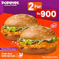 Get 2 Value Chicken Burgers from Popeyes for just Rs.900