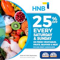 Enjoy 25% savings on selected fresh vegetables, fruits and seafood for HNB Credit Cardholder at Arpico