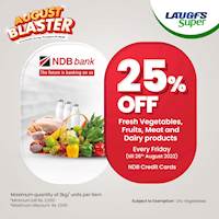 Get 25% off on Fresh vegetables, fruits, meat and dairy products for NDB bank credit cards at LAUGFS