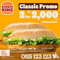 Get 2 Chicken Royale Burgers for just Rs. 2000 at Burger King