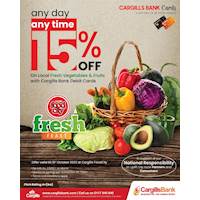 Buy local fresh Vegetables and Fruits at Cargills FoodCity and get 15% off with Cargills Bank Debit Cards! 