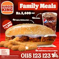 Get 4x Spicy Chicken Subs + 8x Chilli Chicken Cheese Sticks + 4x Drinks for Rs, 3,400/- at Burger King