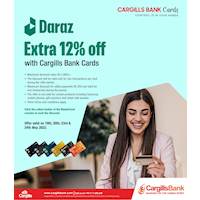 Get Extra 12% off for your transactions with Cargills Bank Debit and Credit Cards on Daraz.lk!