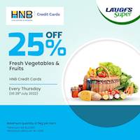 Get 25% off on fresh fruits & vegetables for HNB credit card at LAUGFS