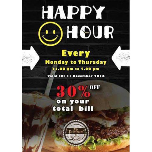 30% Discount on your total bill at THE PADDINGTON till 31st December 2016