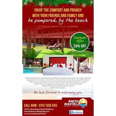 25% Discount at MARESIA BEACH VILLA until 31st December 2016