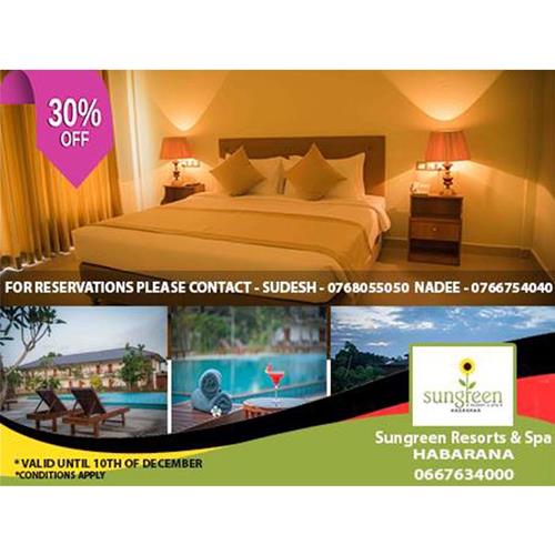 30% Promotion on Rooms at SUNGREEN RESORT till 10th December 2016