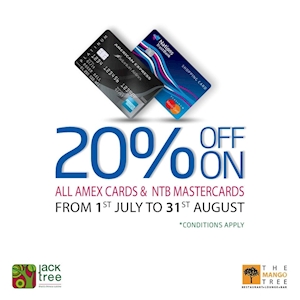 20% Off on all Amex cards and NTB mastercards at Mango Tree 