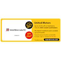 0% Interest installment plans available up tp 24 months with BOC Credit Cards at United Motors Lanka