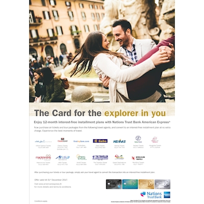 Experience the Best moments of travel with Nations Trust Bank American Express from the following Travel agents 