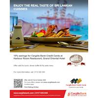 10% Savings for Cargills Bank Credit Cards at Harbour Room Restaurant, Grand Oriental Hotel