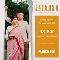 Exclusive Pongal Offer! Spend Rs. 5000 or more at any Fashion Bug store and get a gift voucher worth Rs. 500 absolutely free! 