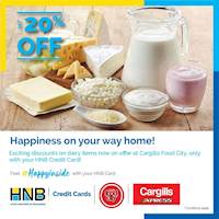 20% off on Dairy items for bills above LKR 2,500 at Cargills Food City for HNB Credit Cards
