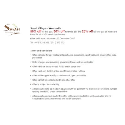 Enjoy exclusive offers at Saraii Village with your HSBC Credit Cards 