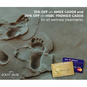 Head over to FootRub with your credit cards for all wellness treatments 