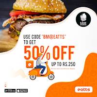 50% off up to Rs. 250 with Burger Mafia via Eatts
