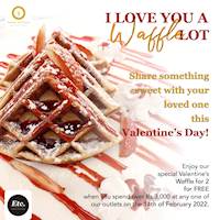Get a complimentary Special Valentine’s Waffle for Two, when you spend LKR 3,000 or above at any of the outlets at Food Studio, One Galle Face Mall