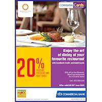 Enjoy the art of dining at your favourite restaurant with ComBank Credit and Debit Cards